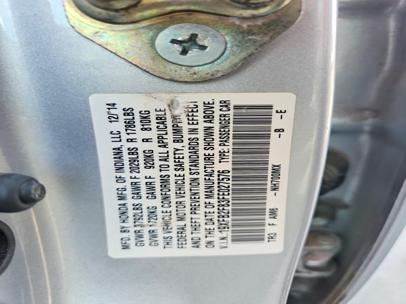 Продаж на аукціоні авто 2015 Honda Civic, vin: 19XFB2F83FE027576, номер лоту: 62906416