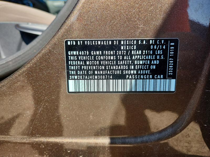 Aukcja sprzedaży 2014 Volkswagen Jetta, vin: 3VW2K7AJ4EM308714, numer aukcji: 59878156