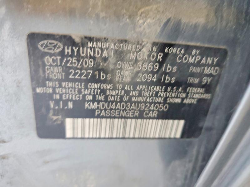Aukcja sprzedaży 2010 Hyundai Elantra, vin: KMHDU4AD3AU924050, numer aukcji: 61868446
