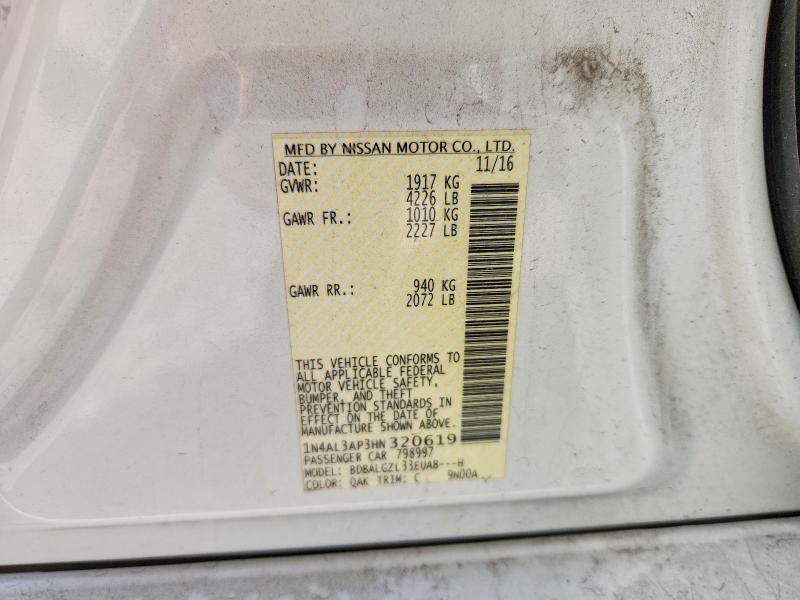 Продаж на аукціоні авто 2017 Nissan Altima, vin: 1N4AL3AP3HN320619, номер лоту: 62834696