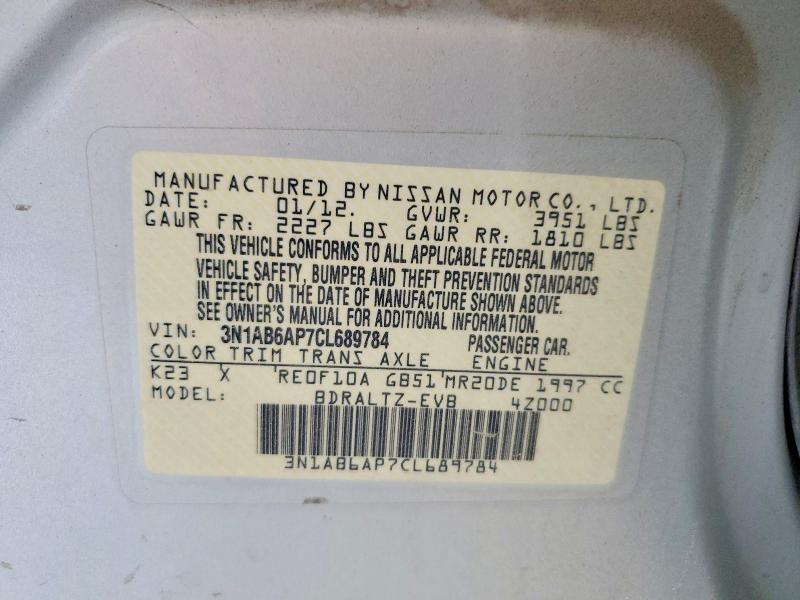 Aukcja sprzedaży 2012 Nissan Sentra, vin: 3N1AB6AP7CL689784, numer aukcji: 60468456