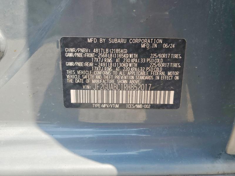 59404866 :رقم المزاد ، JF2GUABC1RH852017 vin ، 2024 Subaru Crosstrek مزاد بيع