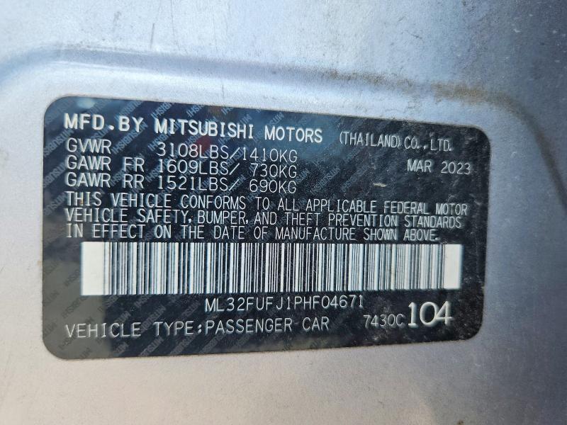 Продаж на аукціоні авто 2023 Mitsubishi Mirage, vin: ML32FUFJ1PHF04671, номер лоту: 63513896