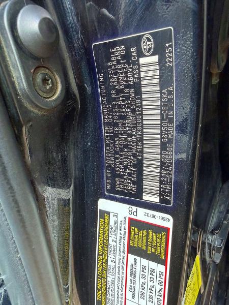 Aukcja sprzedaży 2012 Toyota Camry, vin: 4T1BK1FK8CU012181, numer aukcji: 60707886