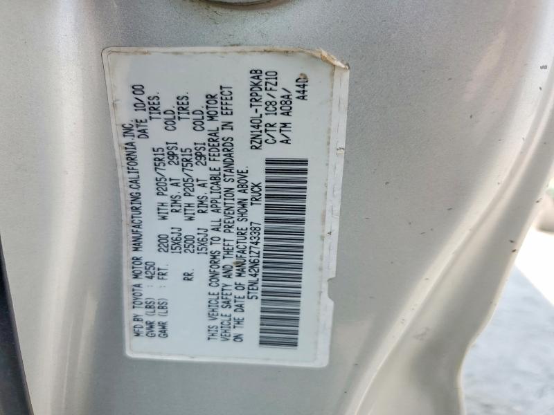 Aukcja sprzedaży 2001 Toyota Tacoma, vin: 5TENL42N61Z743387, numer aukcji: 62577056