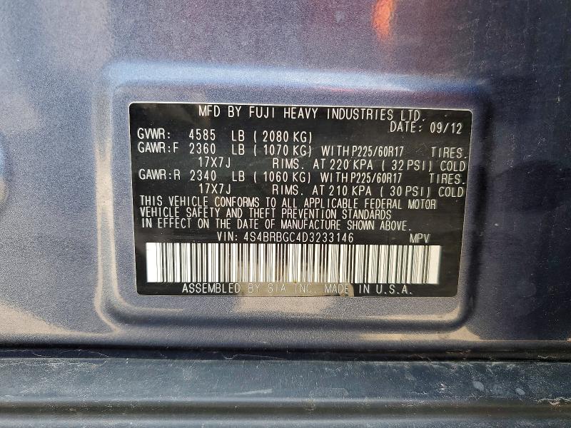 Продажа на аукционе авто 2013 Subaru Outback, vin: 4S4BRBGC4D3233146, номер лота: 60167916