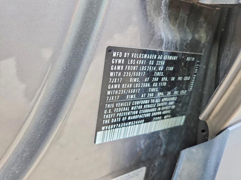 62823676 :رقم المزاد ، WVGBV7AX0AW524449 vin ، 2010 Volkswagen Tiguan مزاد بيع