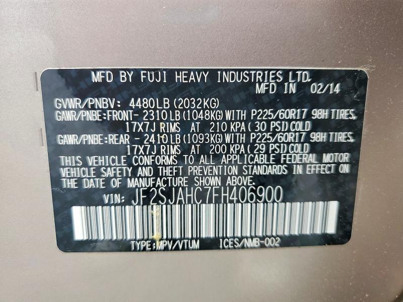 Продаж на аукціоні авто 2015 Subaru Forester, vin: JF2SJAHC7FH406900, номер лоту: 62041406