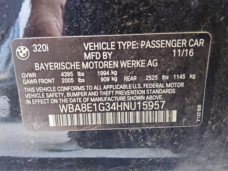 Aukcja sprzedaży 2017 Bmw 320, vin: WBA8E1G34HNU15957, numer aukcji: 61772656