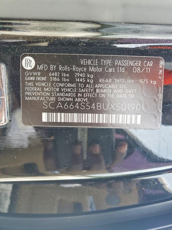 59745256 :رقم المزاد ، SCA664S54BUX50190 vin ، 2011 Rolls-royce Ghost مزاد بيع