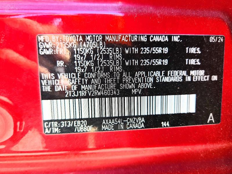 Aukcja sprzedaży 2024 Toyota Rav4, vin: 2T3J1RFV2RW460343, numer aukcji: 60865446