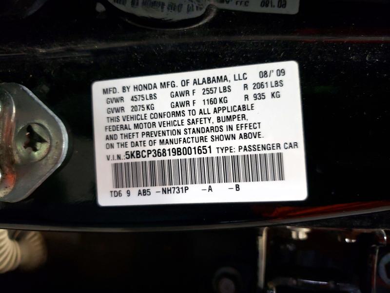 61286576 :رقم المزاد ، 5KBCP36819B001651 vin ، 2009 Honda Accord مزاد بيع