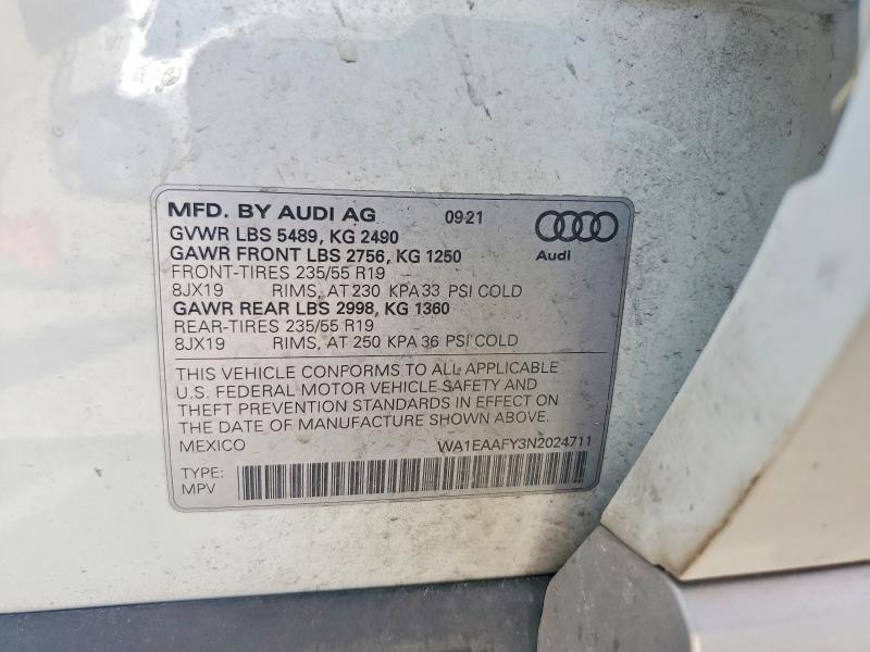 Продаж на аукціоні авто 2022 Audi Q5, vin: WA1EAAFY3N2024711, номер лоту: 62873086