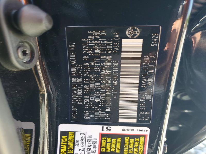 Aukcja sprzedaży 2022 Toyota Camry, vin: 4T1C11AK9NU714303, numer aukcji: 61122486