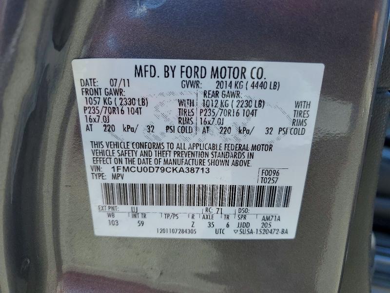 59689296 :رقم المزاد ، 1FMCU0D79CKA38713 vin ، 2012 Ford Escape مزاد بيع