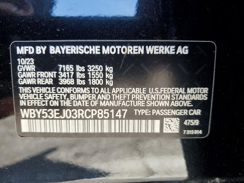 Aukcja sprzedaży 2024 Bmw I7, vin: WBY53EJ03RCP85147, numer aukcji: 62698846