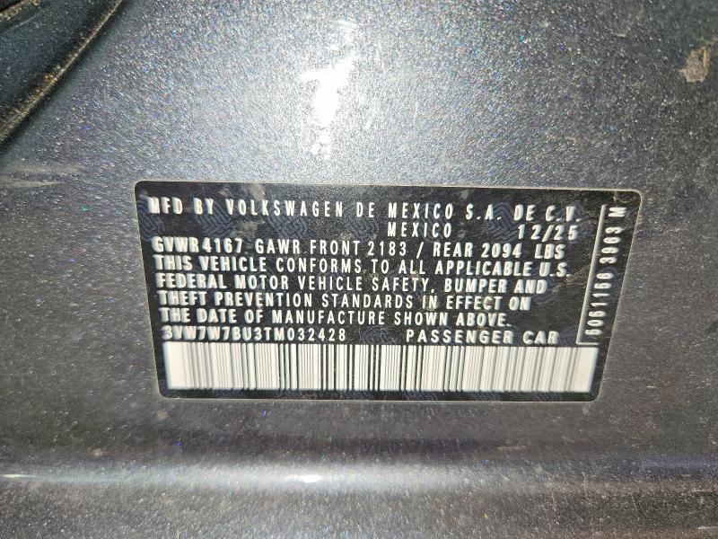 2026 Volkswagen Jetta მანქანა იყიდება აუქციონზე, vin: 3VW7W7BU3TM032428, აუქციონის ნომერი: 59676866
