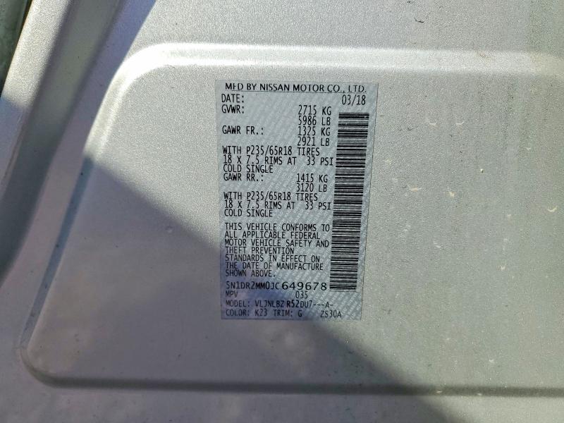 Aukcja sprzedaży 2018 Nissan Pathfinder, vin: 5N1DR2MM0JC649678, numer aukcji: 60015686