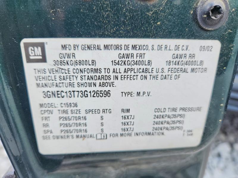2003 Chevrolet Avalanche მანქანა იყიდება აუქციონზე, vin: 3GNEC13T73G126596, აუქციონის ნომერი: 60114396