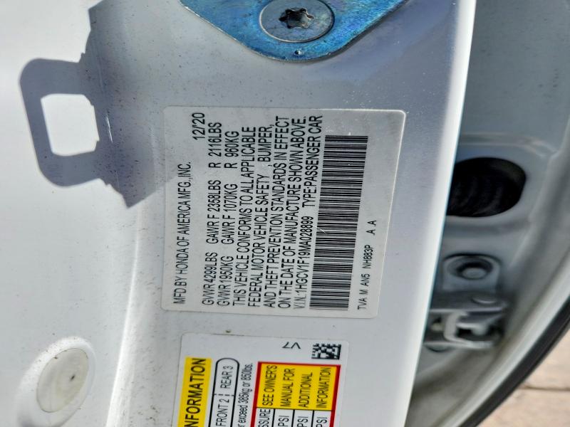 61425606 :رقم المزاد ، 1HGCV1F19MA028899 vin ، 2021 Honda Accord مزاد بيع