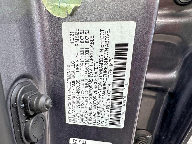 Продаж на аукціоні авто 2022 Honda Cr-v, vin: 5J6RT6H87NL007149, номер лоту: 60606966