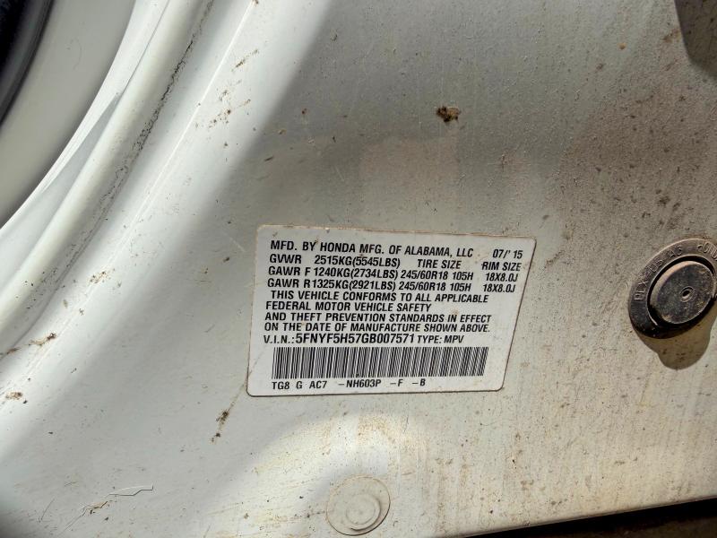 60892726 :رقم المزاد ، 5FNYF5H57GB007571 vin ، 2016 Honda Pilot مزاد بيع
