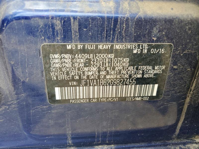 59655136 :رقم المزاد ، JF1VA1B62G9827455 vin ، 2016 Subaru Wrx مزاد بيع