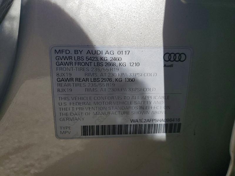 2017 Audi Q5 მანქანა იყიდება აუქციონზე, vin: WA1L2AFP5HA096418, აუქციონის ნომერი: 60063316