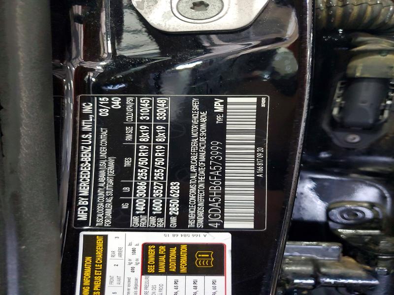 61955056 :رقم المزاد ، 4JGDA5HB6FA573999 vin ، 2015 Mercedes-benz Ml مزاد بيع