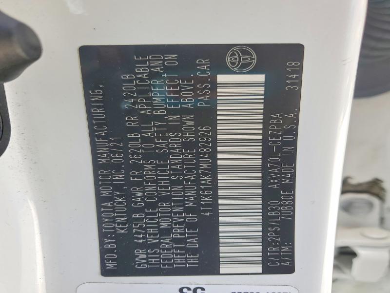 Продаж на аукціоні авто 2021 Toyota Camry, vin: 4T1K61AK7MU482926, номер лоту: 60122126