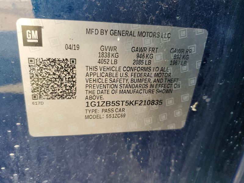 61674916 :رقم المزاد ، 1G1ZB5ST5KF210835 vin ، 2019 Chevrolet Malibu مزاد بيع