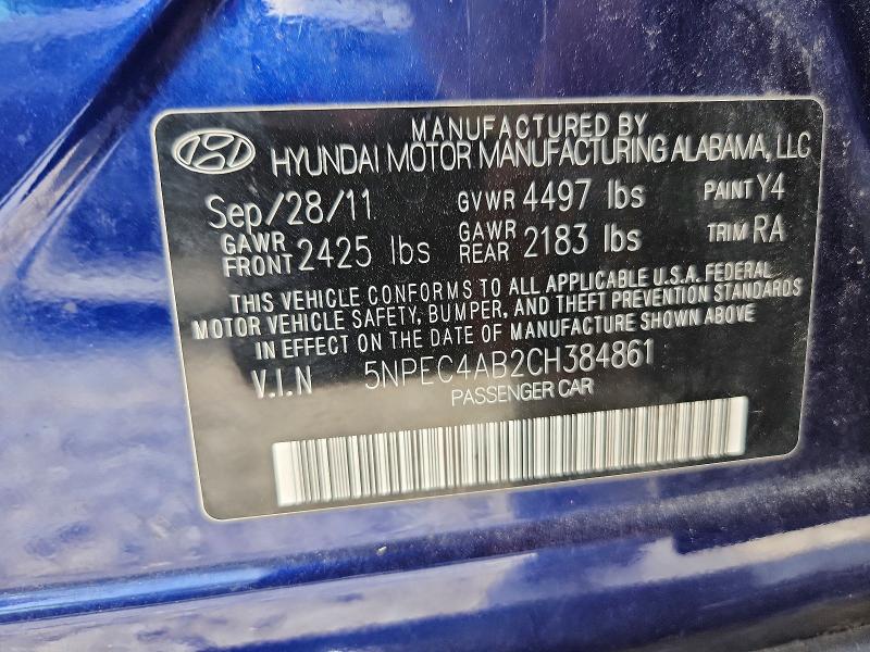 59353256 :رقم المزاد ، 5NPEC4AB2CH384861 vin ، 2012 Hyundai Sonata مزاد بيع