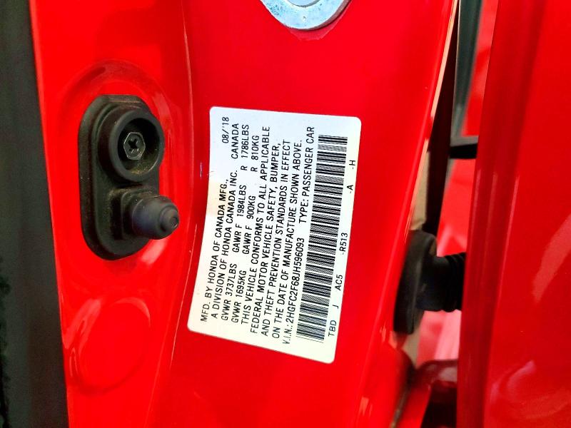 85978725 :رقم المزاد ، 2HGFC2F68JH596093 vin ، 2018 Honda Civic مزاد بيع