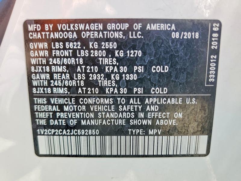 Продажа на аукционе авто 2018 Volkswagen Atlas, vin: 1V2CP2CA2JC592850, номер лота: 59404496