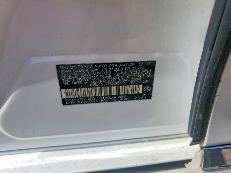 61171386 :رقم المزاد ، JTHBL46F275038599 vin ، 2007 Lexus Ls مزاد بيع