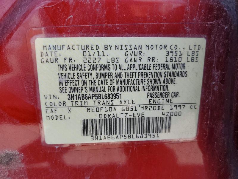 2011 Nissan Sentra მანქანა იყიდება აუქციონზე, vin: 3N1AB6AP5BL683951, აუქციონის ნომერი: 60957966