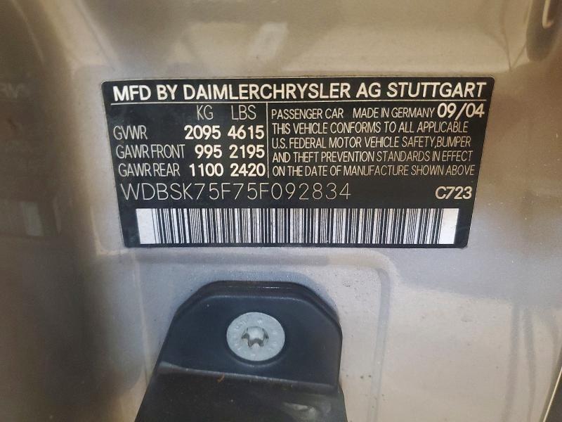 2005 Mercedes-benz Sl მანქანა იყიდება აუქციონზე, vin: WDBSK75F75F092834, აუქციონის ნომერი: 62905916