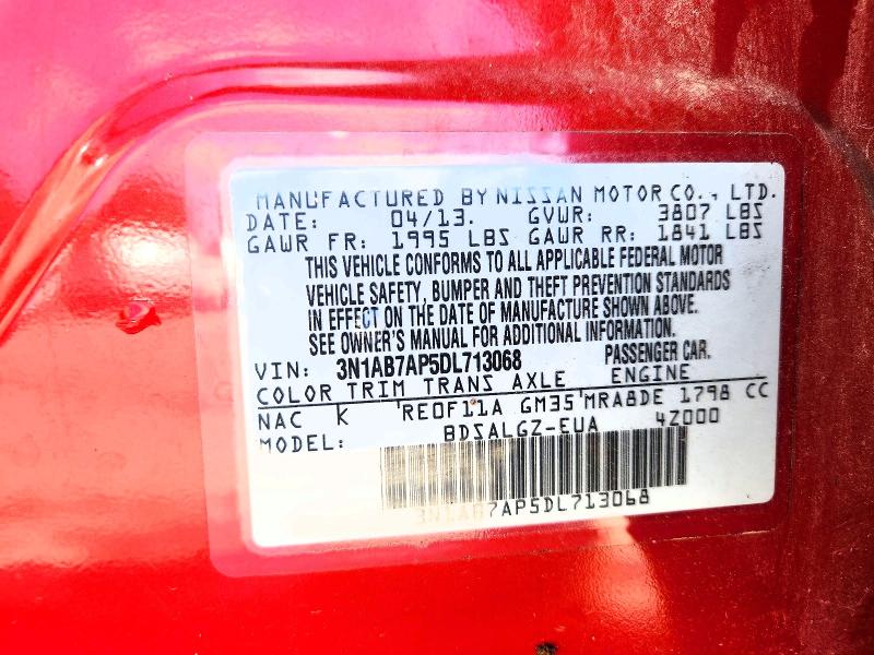 2013 Nissan Sentra მანქანა იყიდება აუქციონზე, vin: 3N1AB7AP5DL713068, აუქციონის ნომერი: 61109046