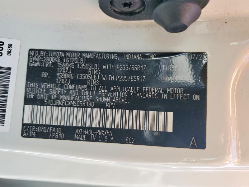 Aukcja sprzedaży 2021 Toyota Sienna, vin: 5TDJRKECXMS058130, numer aukcji: 60875136