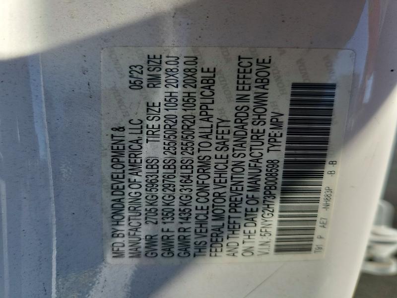Продажа на аукционе авто 2023 Honda Pilot, vin: 5FNYG2H73PB008598, номер лота: 63369086