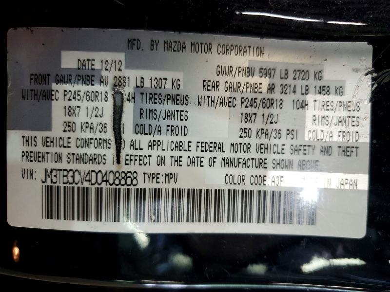 60652236 :رقم المزاد ، JM3TB3CV4D0408868 vin ، 2013 Mazda Cx-9 مزاد بيع