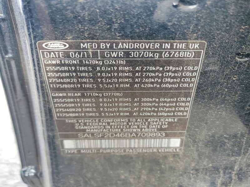 Aukcja sprzedaży 2011 Land Rover Range Rover Sport, vin: SALSF2D46BA709893, numer aukcji: 62070606