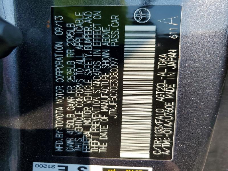62521946 :رقم المزاد ، JTKJF5C70E3080097 vin ، 2014 Scion Tc مزاد بيع