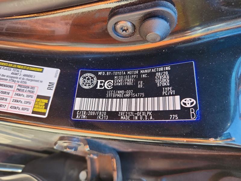 Aukcja sprzedaży 2021 Toyota Corolla, vin: 5YFBPMBE4MP154775, numer aukcji: 60419126