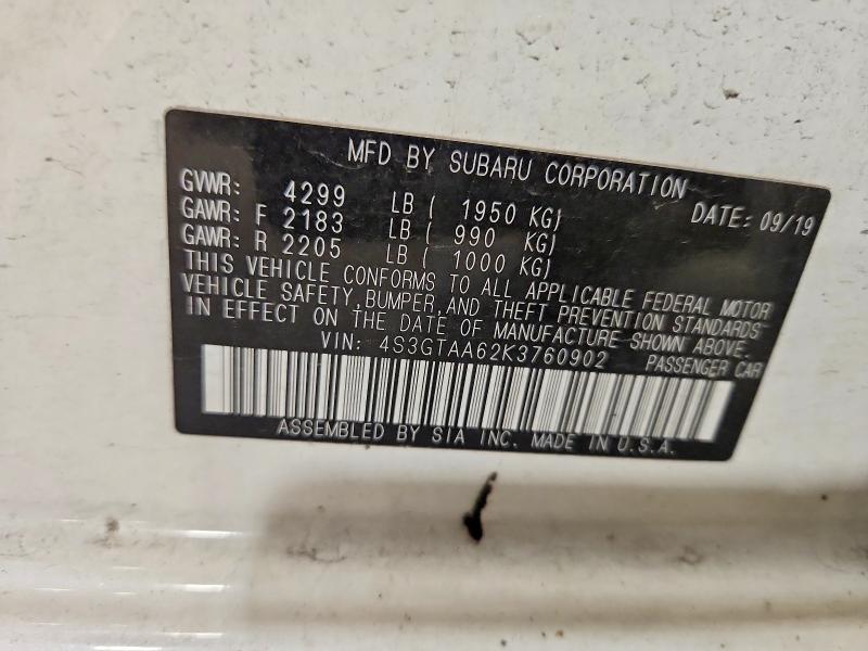 Продажа на аукционе авто 2019 Subaru Impreza, vin: 4S3GTAA62K3760902, номер лота: 62592676