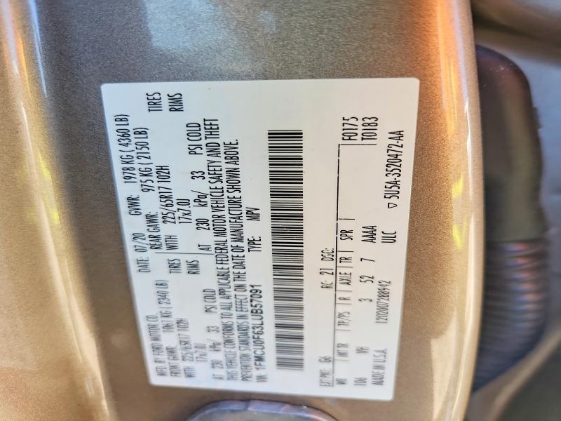 Продажа на аукционе авто 2020 Ford Escape, vin: 1FMCU0F63LUB57091, номер лота: 61249166