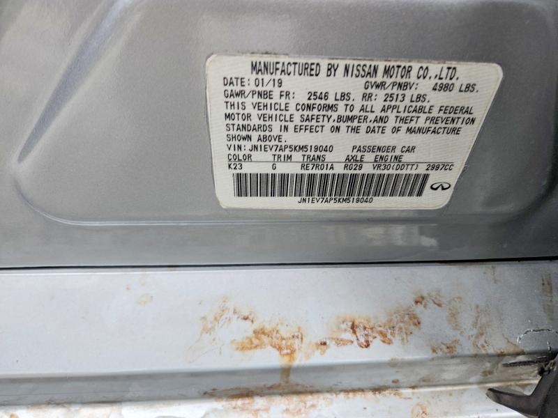 63021566 :رقم المزاد ، JN1EV7AP5KM519040 vin ، 2019 Infiniti Q50 مزاد بيع