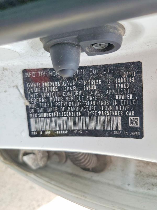 60684476 :رقم المزاد ، JHMFC1F71JX003766 vin ، 2018 Honda Civic مزاد بيع