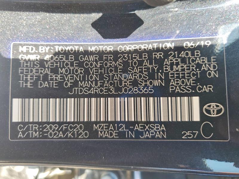 59897456 :رقم المزاد ، JTDS4RCE3LJ028365 vin ، 2020 Toyota Corolla مزاد بيع