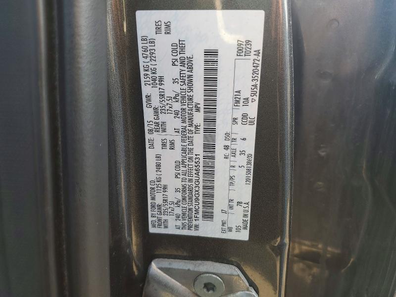 2016 Ford Escape მანქანა იყიდება აუქციონზე, vin: 1FMCU9GX3GUA65531, აუქციონის ნომერი: 60208196